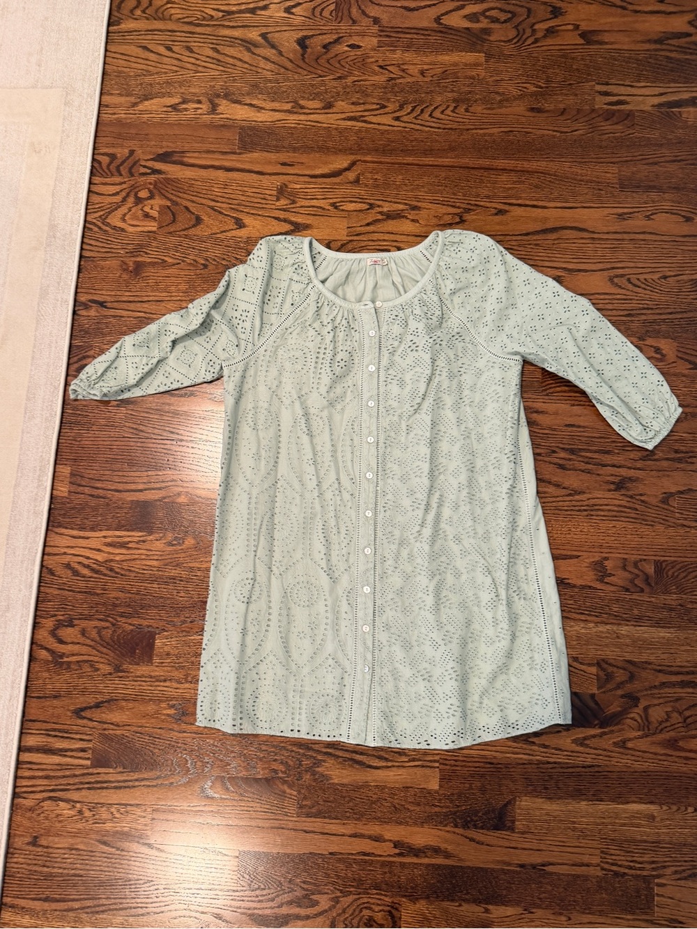 Faherty Light Sage Eyelet Button-Front Mini Dress - Picture 3 of 4